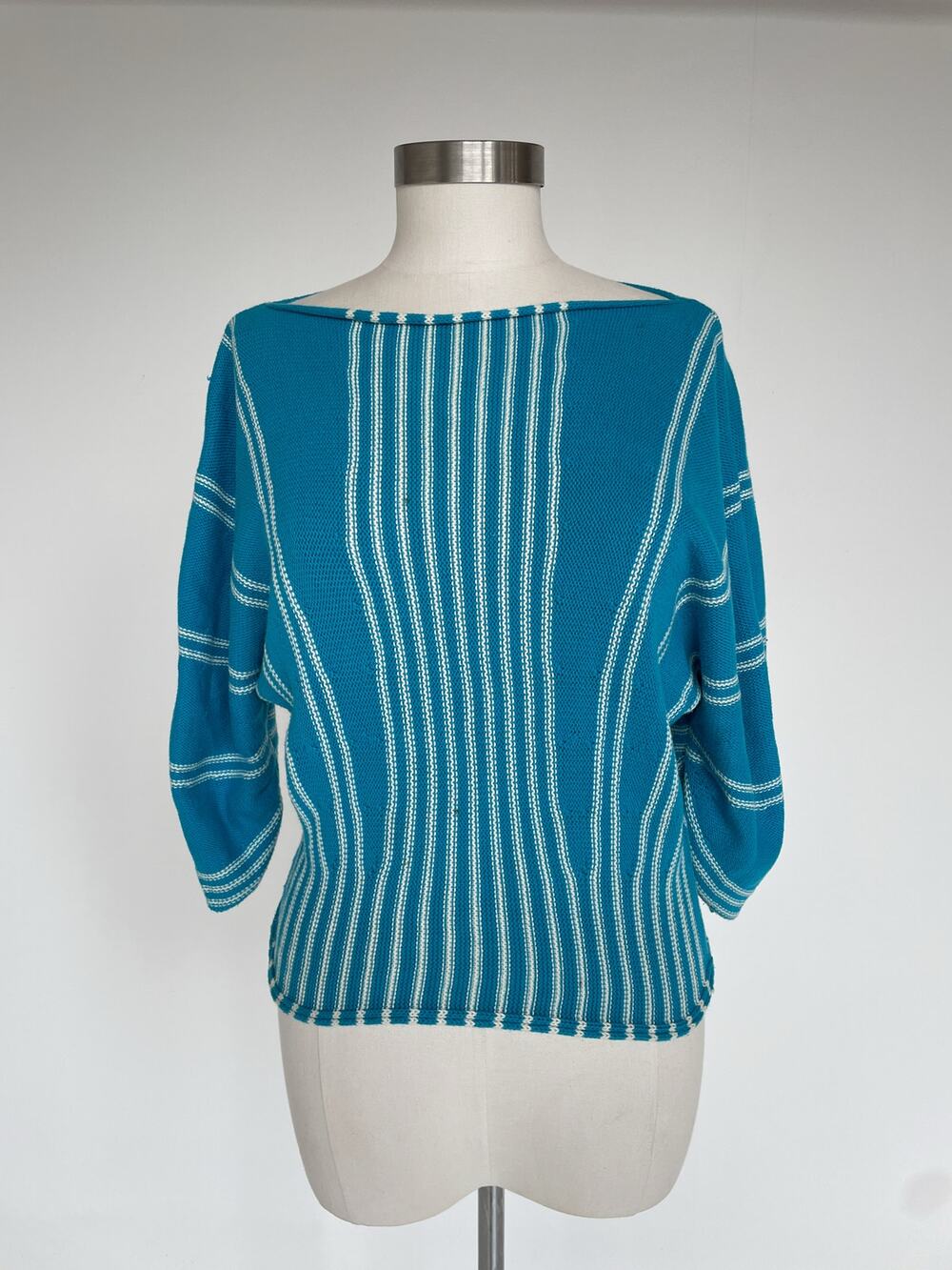 Anthropologie MOTH Turquoise Striped Knit Cotton Dolman Sleeve Top Sz XS / Retro